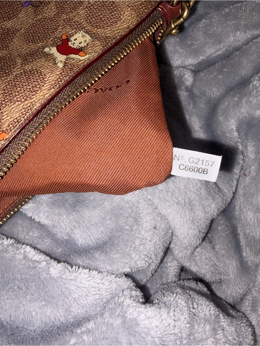 Coach Signature Cat Print Wristlet Brown Tan Canvas Leather Zip Pouch Rare - Picture 5 of 5
